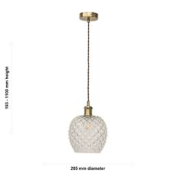 First Choice Lighting Baine - Clear Textured Glass Antique Brass Retro Pendant Fitting - thumbnail 5
