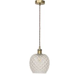 First Choice Lighting Baine - Clear Textured Glass Antique Brass Retro Pendant Fitting - thumbnail 1