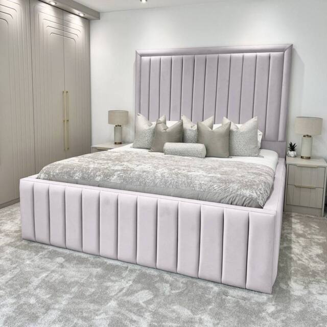 Living Comfort Bedz Hampton Slatted Base Upholstered Bed with 54-Inch panel Headboard in Silver - Size: Small Double - image 1
