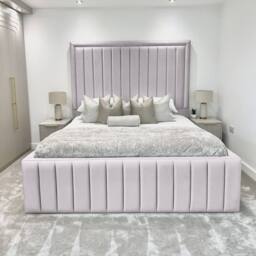Living Comfort Bedz Hampton Slatted Base Upholstered Bed with 54-Inch panel Headboard in Silver - Size: Small Double - thumbnail 2