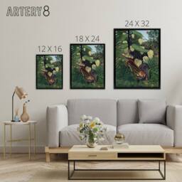 "Artery8 Fight between a Tiger & a Buffalo Rousseau Black Framed Canvas Art in Green - Size: W18"" x H24""" - thumbnail 4