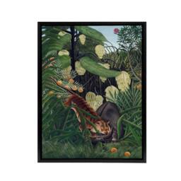 "Artery8 Fight between a Tiger & a Buffalo Rousseau Black Framed Canvas Art in Green - Size: W18"" x H24""" - thumbnail 1