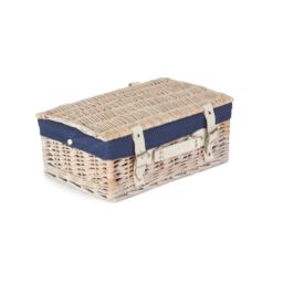 Red Hamper Wicker 35cm White Picnic Basket with Cotton Lining in Blue - thumbnail 2