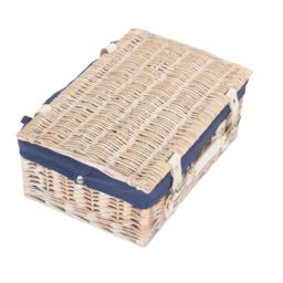 Red Hamper Wicker 35cm White Picnic Basket with Cotton Lining in Blue - thumbnail 3