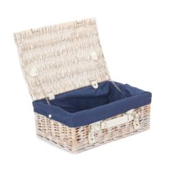 Red Hamper Wicker 35cm White Picnic Basket with Cotton Lining in Blue - thumbnail 1