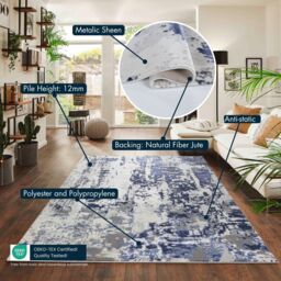 Desire Rugs Modern Styra Abstract Area Rugs Luxury for Bedroom, Living Room, & Hallway in Navy - Size: 120 cm x 170 cm - thumbnail 8
