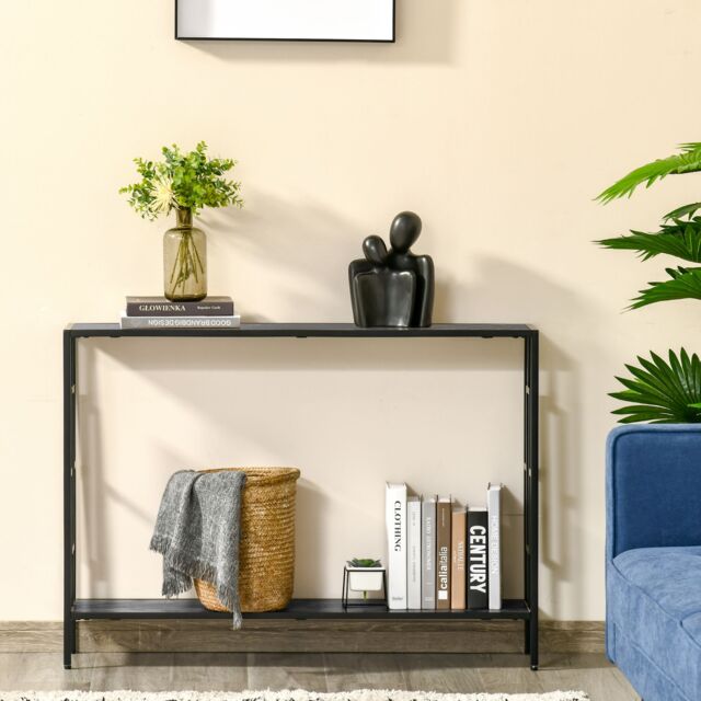 HOMCOM Industrial Console Table w/ Storage Shelf Black Metal Frame in Grey - image 1
