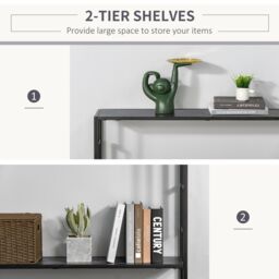 HOMCOM Industrial Console Table w/ Storage Shelf Black Metal Frame in Grey - thumbnail 5