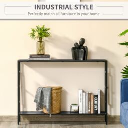 HOMCOM Industrial Console Table w/ Storage Shelf Black Metal Frame in Grey - thumbnail 4