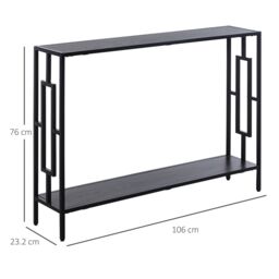 HOMCOM Industrial Console Table w/ Storage Shelf Black Metal Frame in Grey - thumbnail 3