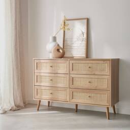 sweeek 6-drawer Chest With Wood & Cane Effect in Light Brown - thumbnail 3