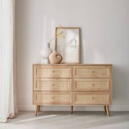 sweeek 6-drawer chest with wood & cane effect in Brown