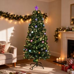 Shatchi 3Ft/90cm Baubles & Stars Fibre Optic Christmas Tree LED Pre-Lit in Green - Size: 3ft - thumbnail 5
