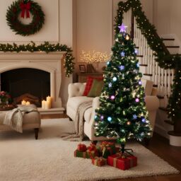 Shatchi 3Ft/90cm Baubles & Stars Fibre Optic Christmas Tree LED Pre-Lit in Green - Size: 3ft - thumbnail 1