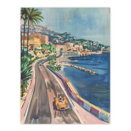 "Artery8 Monaco Motor Sport Race Track Cityscape Painting Wall Art Print in Blue - Size: W18"" x H24""" - thumbnail 1