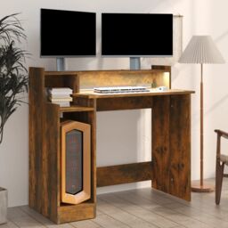 Berkfield Home Desk with LED Lights Smoked Oak 97x45x90 cm Engineered Wood in Brown - Size: 97 x 45 x 90 cm - thumbnail 6