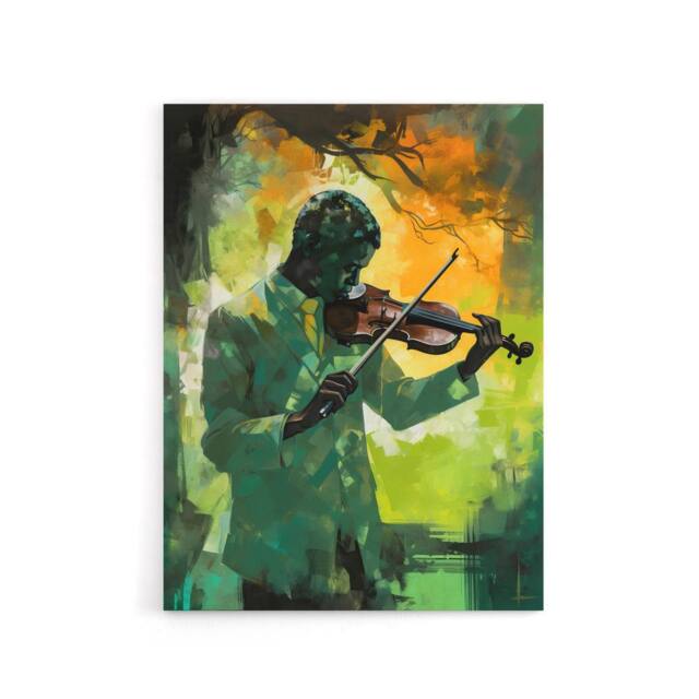 "Artery8 Jazz Violin Player Street Musician Canvas Wall Art Print in Green - Size: W18"" x H24""" - image 1