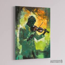 "Artery8 Jazz Violin Player Street Musician Canvas Wall Art Print in Green - Size: W18"" x H24""" - thumbnail 2