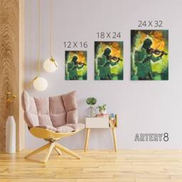 "Artery8 Jazz Violin Player Street Musician Canvas Wall Art Print in Green - Size: W18"" x H24""" - thumbnail 4