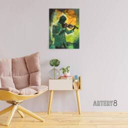 "Artery8 Jazz Violin Player Street Musician Canvas Wall Art Print in Green - Size: W18"" x H24""" - thumbnail 3