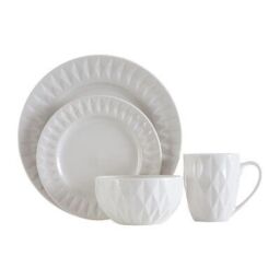 Orsina Livorno 16 Pc Embossed Geo Dinner Set in White - thumbnail 4