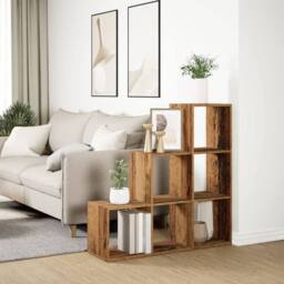 Berkfield Home Room Divider Bookcase¬†3-Tier¬†Old Wood 99x29x99 cm Engineered Wood in Brown - Size: 99 x 29 x 99 cm - thumbnail 4