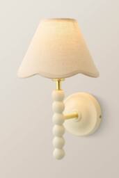 ValueLights Bobbins Cream Bobble Wall Light with Trim Linen Lamp Shade & Bulb in Natural - thumbnail 3