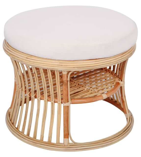 Nordlys Wicker & Fabric End Table Pouf for Living Room in Beige - image 1