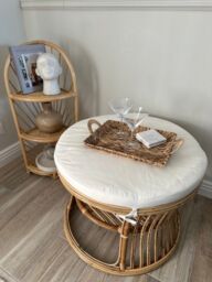 Nordlys Wicker & Fabric End Table Pouf for Living Room in Beige - thumbnail 6