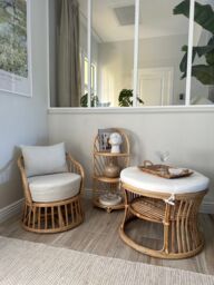 Nordlys Wicker & Fabric End Table Pouf for Living Room in Beige - thumbnail 3