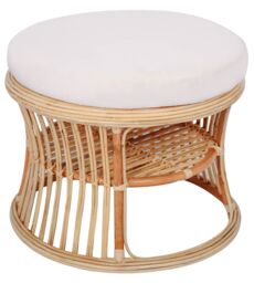 Nordlys Wicker & Fabric End Table Pouf for Living Room in Beige - thumbnail 1