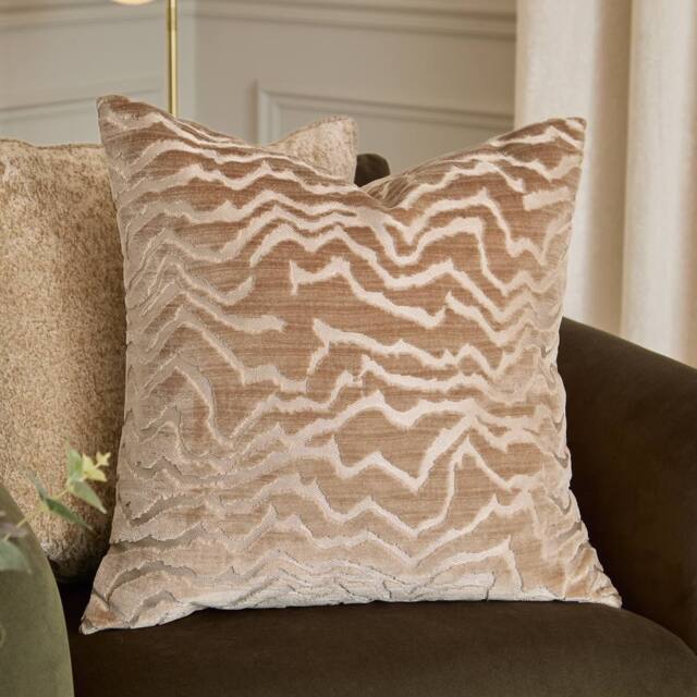 Paoletti Tierra Cut Velvet Abstract Cushion in Taupe - Size: 50 cm x 50 cm - image 1