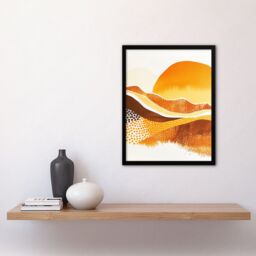 "Artery8 Abstract Mountains Sunset Amber Orange Landscape Framed Wall Art in Mustard - Size: W12"" x H16""" - thumbnail 4
