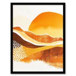 "Artery8 Abstract Mountains Sunset Amber Orange Landscape Framed Wall Art in Mustard - Size: W12"" x H16""" - thumbnail 1