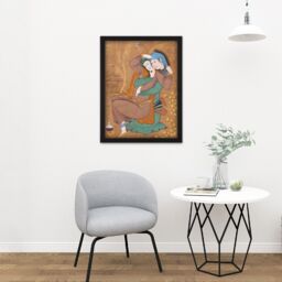 "Artery8 Wall Art Print Abbasi The Lovers Persian Painting Large Framed Wall Décor Art in White - Size: W18"" x H24""" - thumbnail 2