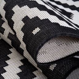 THE RUGS Outdoor Indoor Geometric Diamond Rug Black Ivory Weather Resistant - Size: 160 cm x 230 cm - thumbnail 4