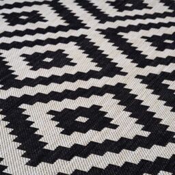 THE RUGS Outdoor Indoor Geometric Diamond Rug Black Ivory Weather Resistant - Size: 160 cm x 230 cm - thumbnail 3