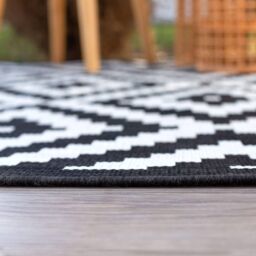 THE RUGS Outdoor Indoor Geometric Diamond Rug Black Ivory Weather Resistant - Size: 160 cm x 230 cm - thumbnail 5