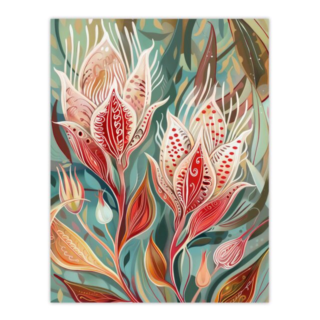 "Artery8 Exotic Flower Bloom Patterns Floral Folk Art Wall Art Print - Size: W24"" x H32""" - image 1