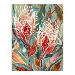 "Artery8 Exotic Flower Bloom Patterns Floral Folk Art Wall Art Print - Size: W24"" x H32""" - thumbnail 1