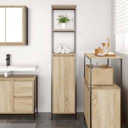Berkfield Home Bathroom Cabinet with Shelves Sonoma Oak 36x35x165 cm in Light Oak - Size: 36 x 35 x 165 cm - thumbnail 3