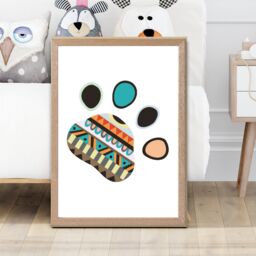 ARTZE Tribal Animal Paw Print Framed Print SIZE: A4 with Oak Frame in Bright Blue - thumbnail 2