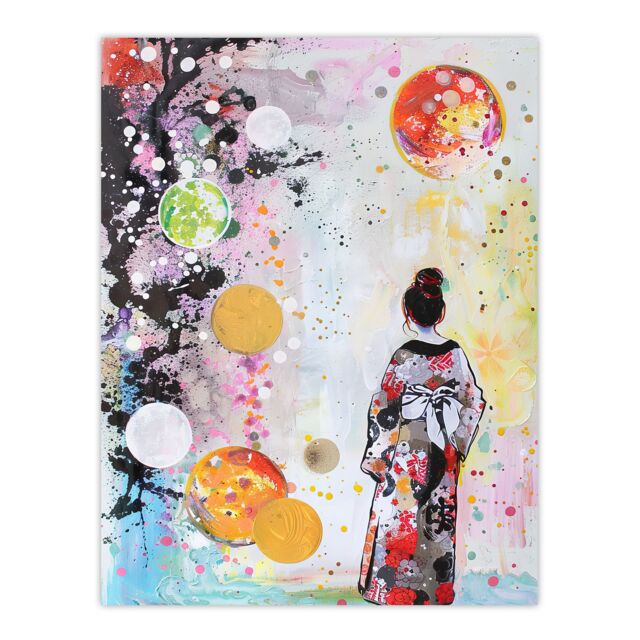 "Artery8 Geisha Floral Kimono Japan Abstract Fantasy Art Wall Art Print - Size: W24"" x H32""" - image 1