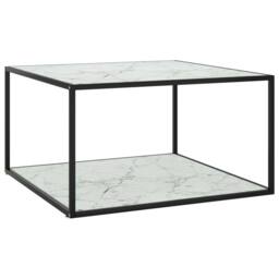 Berkfield Home Modern Coffee Table Black with White Marble Glass 90x90x50 cm - Size: 90 x 90 x 50 cm - thumbnail 2