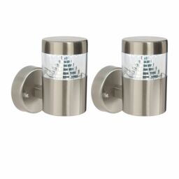 First Choice Lighting Set of 2 Pyramid - Stainless Steel LED Outdoor Wall Lights in Silver