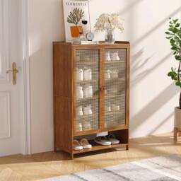 Kelvenix Natural Bamboo Shoe Cabinet with 2 Doors 7 - Tier Tall Rack in Brown - Size: 0.6m2 - thumbnail 5