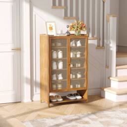 Kelvenix Natural Bamboo Shoe Cabinet with 2 Doors 7 - Tier Tall Rack in Brown - Size: 0.6m2 - thumbnail 3