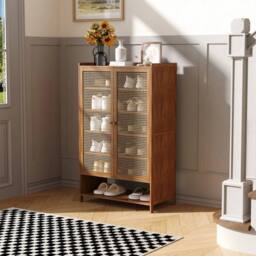 Kelvenix Natural Bamboo Shoe Cabinet with 2 Doors 7 - Tier Tall Rack in Brown - Size: 0.6m2 - thumbnail 4