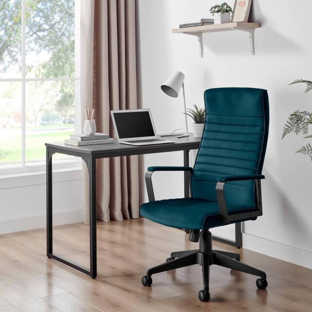 FurnitureboxUK Centro Velvet Reclining Office Chair in Blue - image 1