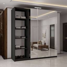 MN Furniture Double Mirror Sliding Wardrobe with LED Light 200cm x 217cm in Black - Size: 200 cm x 217 cm - thumbnail 4